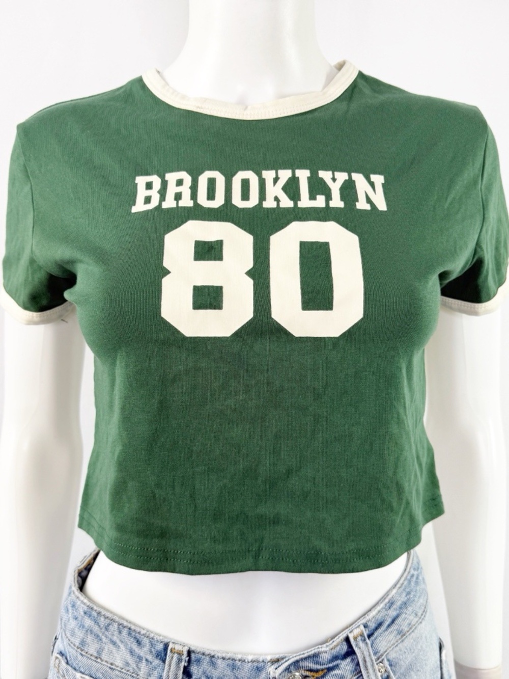 Edikted Green Ringer Cropped T- Shirt Top Brooklyn NY Size L Casual Summer NEW